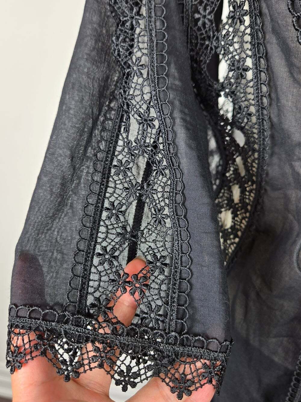 Charo Ruiz Ibiza Ali Lace Sheer Maxi Kimono Cover Up Black S Boho Luxury Resort - Picture 7 of 11